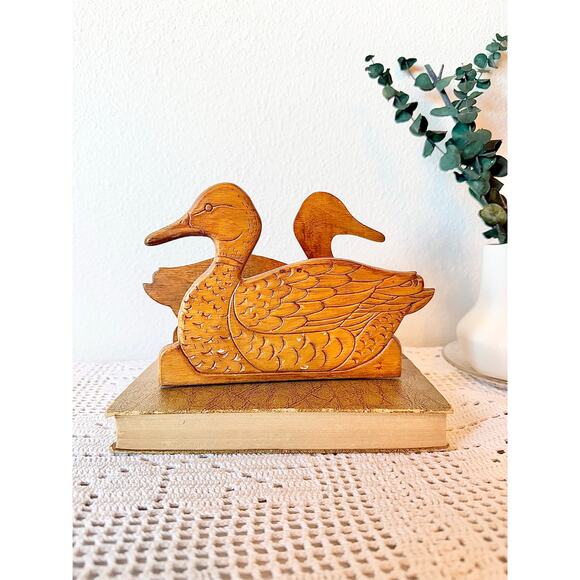 Hand Carved Wooden Duck Napkin Holder - Picture 1 of 5